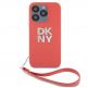DKNY Stack Logo Wrist Strap Leather Hard Case - дизайнерски кожен кейс с връзка за носене за iPhone 14 Pro Max (червен) thumbnail