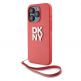 DKNY Stack Logo Wrist Strap Leather Hard Case - дизайнерски кожен кейс с връзка за носене за iPhone 14 Pro Max (червен) thumbnail 2