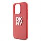 DKNY Stack Logo Wrist Strap Leather Hard Case - дизайнерски кожен кейс с връзка за носене за iPhone 14 Pro Max (червен) thumbnail 3