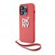 DKNY Stack Logo Wrist Strap Leather Hard Case - дизайнерски кожен кейс с връзка за носене за iPhone 14 Pro (червен) thumbnail 2