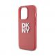 DKNY Stack Logo Wrist Strap Leather Hard Case - дизайнерски кожен кейс с връзка за носене за iPhone 14 Pro (червен) thumbnail 3