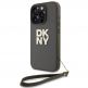 DKNY PU Leather Stack Logo Wrist Strap Case - дизайнерски кожен кейс с връзка за носене за iPhone 16 Pro Max (тъмнозелен) thumbnail 2