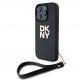 DKNY PU Leather Stack Logo Wrist Strap Case - дизайнерски кожен кейс с връзка за носене за iPhone 16 Pro Max (черен) thumbnail 2
