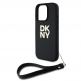 DKNY PU Leather Stack Logo Wrist Strap Case - дизайнерски кожен кейс с връзка за носене за iPhone 16 Pro (черен) thumbnail 3