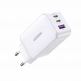 Ugreen GaN Fast Wall Charger 65W PD - захранване за ел. мрежа за лаптопи, смартфони и таблети с USB-A и 2xUSB-C изходи с технология за бързо зареждане (бял) thumbnail