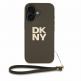 DKNY PU Leather Stack Logo Wrist Strap Case - дизайнерски кожен кейс с връзка за носене за iPhone 16 (тъмнозелен) thumbnail