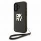 DKNY PU Leather Stack Logo Wrist Strap Case - дизайнерски кожен кейс с връзка за носене за iPhone 16 (тъмнозелен) thumbnail 2