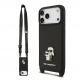Дизайнерски кожен кейс с връзка за носене за iPhone 17 Prо - Karl Lagerfeld Saffiano Crossbody Metal Karl and Choupette Case (черен) thumbnail