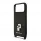 Дизайнерски кожен кейс с връзка за носене за iPhone 17 Prо - Karl Lagerfeld Saffiano Crossbody Metal Karl and Choupette Case (черен) thumbnail 5