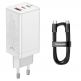 Захранване за ел. мрежа за лаптопи, смартфони и таблети с USB-A и 2xUSB-C изходи с технология за бързо зареждане и USB-C към USB-C кабел - Baseus GaN 3 Pro Fast Laptop Charger 65W (CCGP050102) (бял) thumbnail 3