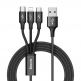 Универсален USB кабел с Lightning, microUSB и USB-C конектори (120 см) - Baseus Rapid 3-in-1 USB Cable (CAMLT-SU01) (черен) thumbnail