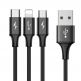 Универсален USB кабел с Lightning, microUSB и USB-C конектори (120 см) - Baseus Rapid 3-in-1 USB Cable (CAMLT-SU01) (черен) thumbnail 4