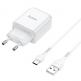 Захранване за ел. мрежа 2.1A с USB изход и USB-C кабел - Hoco N2 Wall Charger and USB-C Cable (бял) thumbnail 5
