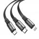 Универсален USB кабел с Lightning, microUSB и USB-C конектори (120 см) - Baseus Fabric 3-in-1 Flexible Cable USB (CAMLT-BYG1) (сив) thumbnail 2