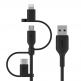 Качествен USB кабел с Lightning, microUSB и USB-C конектори (100 см) - Belkin Universal Cable 15W with Micro-USB, USB-C and Lightning Connectors (черен) thumbnail