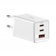 Захранване за ел. мрежа за лаптопи, смартфони и таблети с 2xUSB-C и 1xUSB-A изходи с технология за бързо зареждане - Baseus GaN 5 Pro Laptop Charger 65W (CCGP120202) (бял) thumbnail