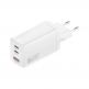 Захранване за ел. мрежа с USB-A и 2xUSB-C изходи с технология за бързо зареждане - 4smarts GaN Wall Charger PDPlug Trio 65W (бял) thumbnail
