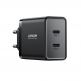 Захранване за ел. мрежа смартфони и таблети с 2xUSB-C изхода и с технология за бързо зареждане - Joyroom Dual Travel Wall Charger USB-C 40W PD (черен) thumbnail 7
