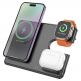 Тройна поставка (пад) за безжично зареждане на iPhone с Magsafe, Apple Watch и Qi съвместими устройства - Hoco 3-in-1 Folding MagSafe Wireless Chargerging Station 15W (черен) thumbnail