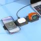 Тройна поставка (пад) за безжично зареждане на iPhone с Magsafe, Apple Watch и Qi съвместими устройства - Hoco 3-in-1 Folding MagSafe Wireless Charger 15W (черен) thumbnail 4