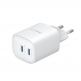 Захранване за ел. мрежа с 2xUSB-C изходи с технология за бързо зареждане - Havit GaN Dual Wall Charger USB-C 45W (бял) thumbnail 4