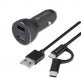 4smarts Fast Car Charger Set with Fast Charge and Power Delivery - зарядно за кола с USB-C и MicroUSB кабел (черен) thumbnail