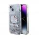 Дизайнерски кейс с висока защита за iPhone 15 - Hello Kitty Liquid Glitter Electroplating Head Logo Case (прозрачен-сребрист) thumbnail