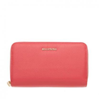 Дамско портмоне с двоен цип цвят Розова Роза Шагрен ROSSI
