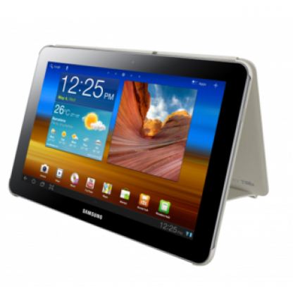 Samsung 10.1 Book Cover Case - хибриден кожен калъф и поставка за Samsung Galaxy Tab 2 (10.1) (бял)  2