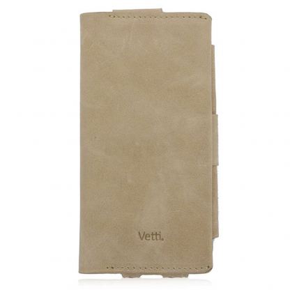 VettiCraft Lusso Case - кожен калъф, тип портфейл от ествена кожа за iPhone 5 (светлокафяв) 2
