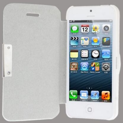 Ultra Slim Flip Кожен кейс с магнитно затваряне за iPhone 5 (бял) 2