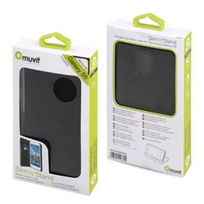 Muvit Flip Slim case - хоризонтален кожен калъф за Samsung Galaxy S5 (черен) 3