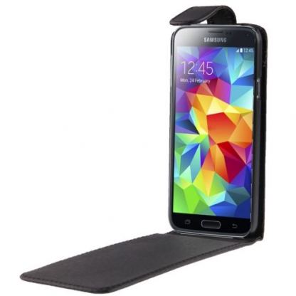 Vertical Flip Case - вертикален кожен калъф с капак за Samsung Galaxy S5 (черен) 2
