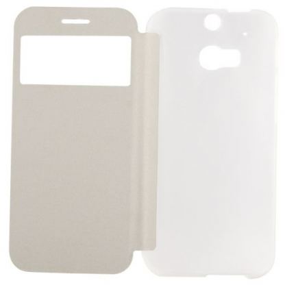 Flip Leather ID Caller Case - хоризонтален кожен калъф с прозорче за HTC ONE 2 M8 (бял) 3