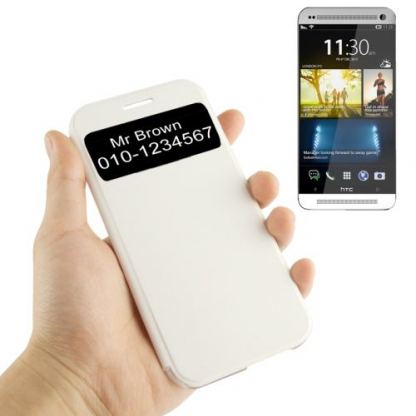 Flip Leather ID Caller Case - хоризонтален кожен калъф с прозорче за HTC ONE 2 M8 (бял)