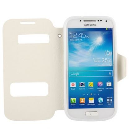 Flip ID Caller  - кожен хоризонтален калъф за Samsung Galaxy S4 (бял) 2