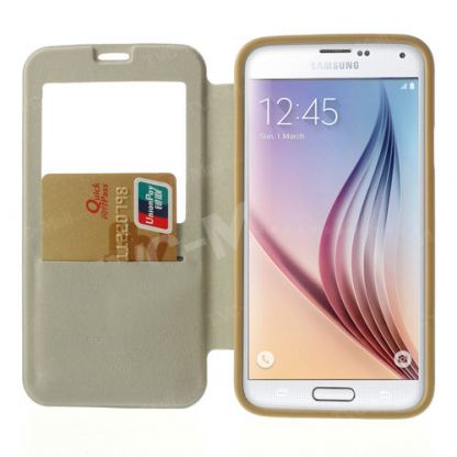 Mercury WoW View Flip - кожен хоризонтален калъф с отвор на екрана за Samsung Galaxy S6 (бял) 2