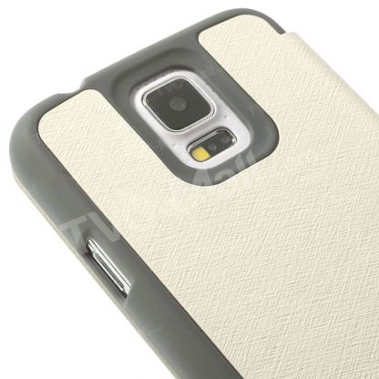 Mercury WoW View Flip - кожен хоризонтален калъф с отвор на екрана за Samsung Galaxy S6 (бял) 3