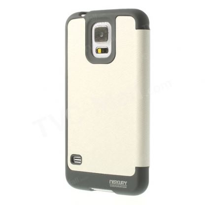 Mercury WoW View Flip - кожен хоризонтален калъф с отвор на екрана за Samsung Galaxy S6 (бял) 6