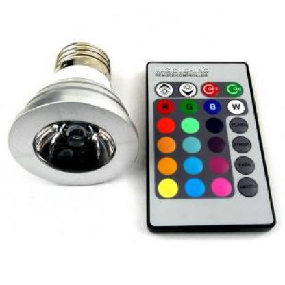 RGB светодиодна лампа/крушка с 16 цвята + дистанционна управление, 3W E27 цокъл