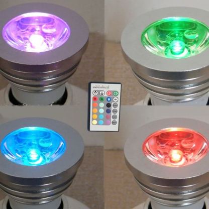 RGB светодиодна лампа/крушка с 16 цвята + дистанционна управление, 3W E27 цокъл 4