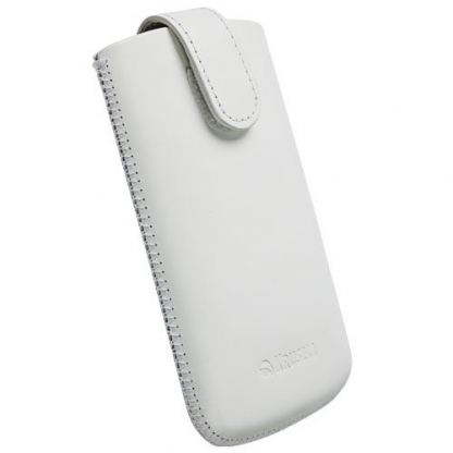 Krusell Asperö L Long - кожен калъф с лента за издърпване за iPhone 5, iPod Touch 5 и мобилни телефони (бял)