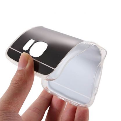 Тънък Огледален силиконов (TPU) калъф за Samsung Galaxy S7 Edge (прозрачен-black) 2