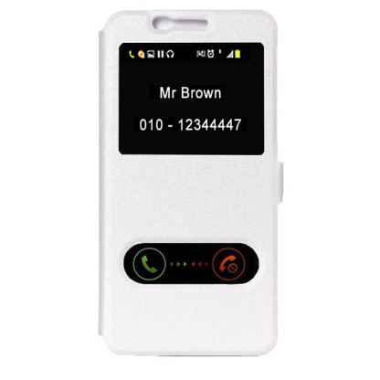 Caller ID Flip  - кожен хоризонтален калъф с поставка и прозорец за Samsung Galaxy S7 (бял) 2