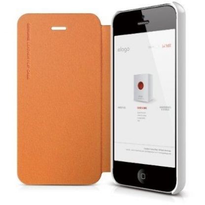 Elago S5 Leather Flip Case - калъф от естествена кожа + HD покритие за iPhone 5 (оранжев) 2
