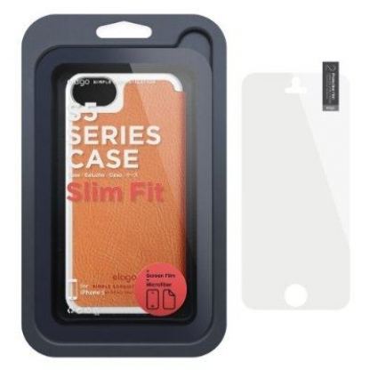 Elago S5 Leather Flip Case - калъф от естествена кожа + HD покритие за iPhone 5 (оранжев) 5