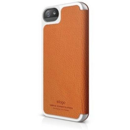 Elago S5 Leather Flip Case - калъф от естествена кожа + HD покритие за iPhone 5 (оранжев) 3