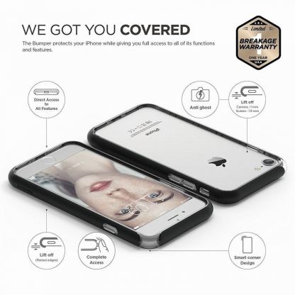 Elago Bumper Case - бъмпер и комплект защитни покрития за дисплея и задната част за iPhone SE 2020, iPhone 7, iPhone 8 (черен) 3