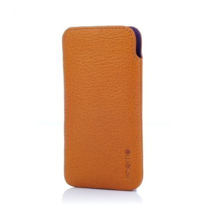 Knomo Ultraslim Pouch - тънък кожен калъф за iPhone 5 (естествена кожа, ръчна изработка) - оранжев 2