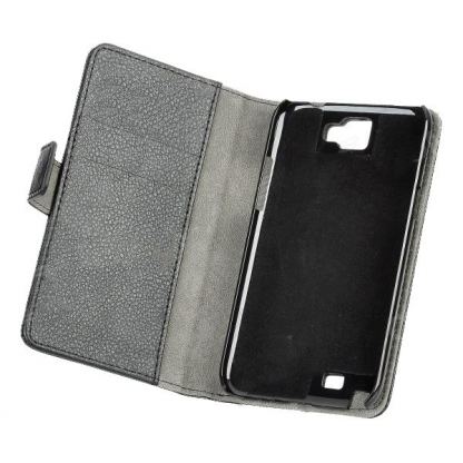 Leather Flip-Open Case - кожен калъф и поставка за Samsung Galaxy Note 2 N7100 (черен) 3